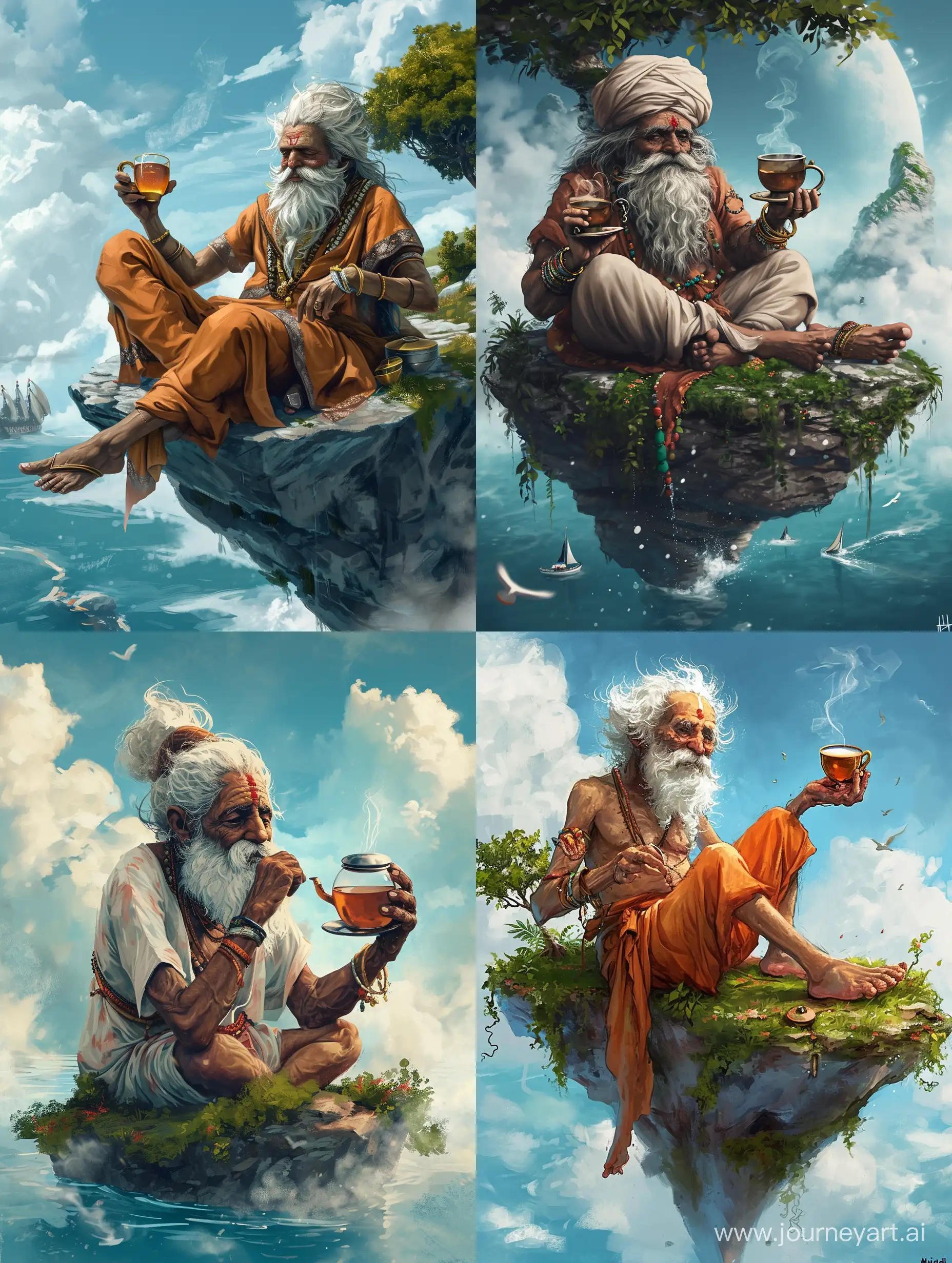 Elderly-Modi-Enjoying-Tranquil-Tea-Time-on-Island-Oasis