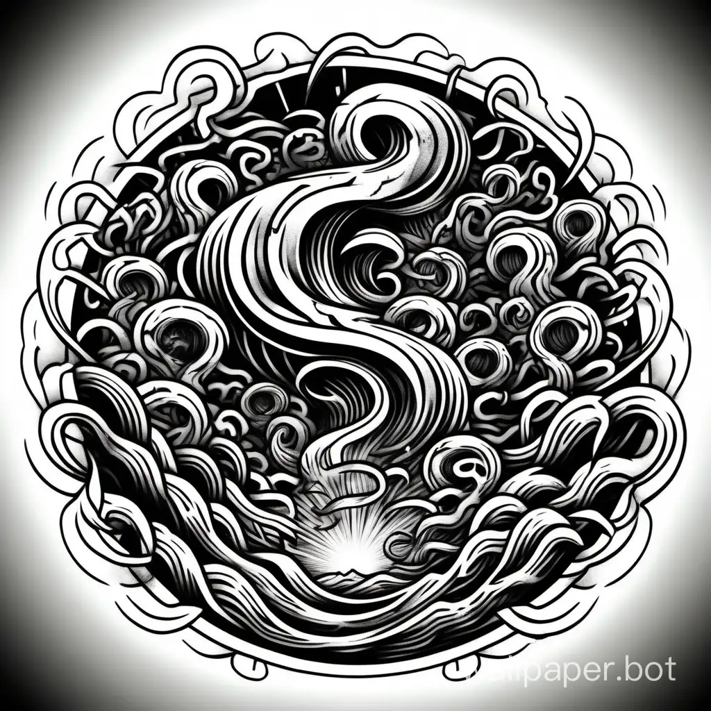 Horror tattoo lineart, masterpiece, dark black clouds lineart, evil thick tentacles, explosive circular lightning explosive waves,  blackwork,  black, explosive Lightning circular pattern , chaos, stencil,  monochromatic, high contrast, white background