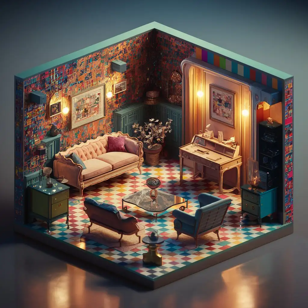Vibrant-Isometric-3D-Room-with-Colorful-Decor