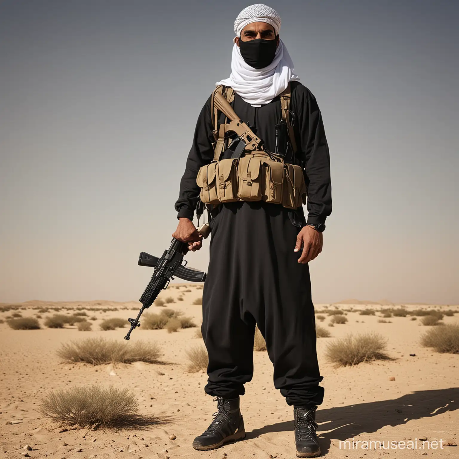 Muslim Terrorist in Traditional Clothing with Explosive Device