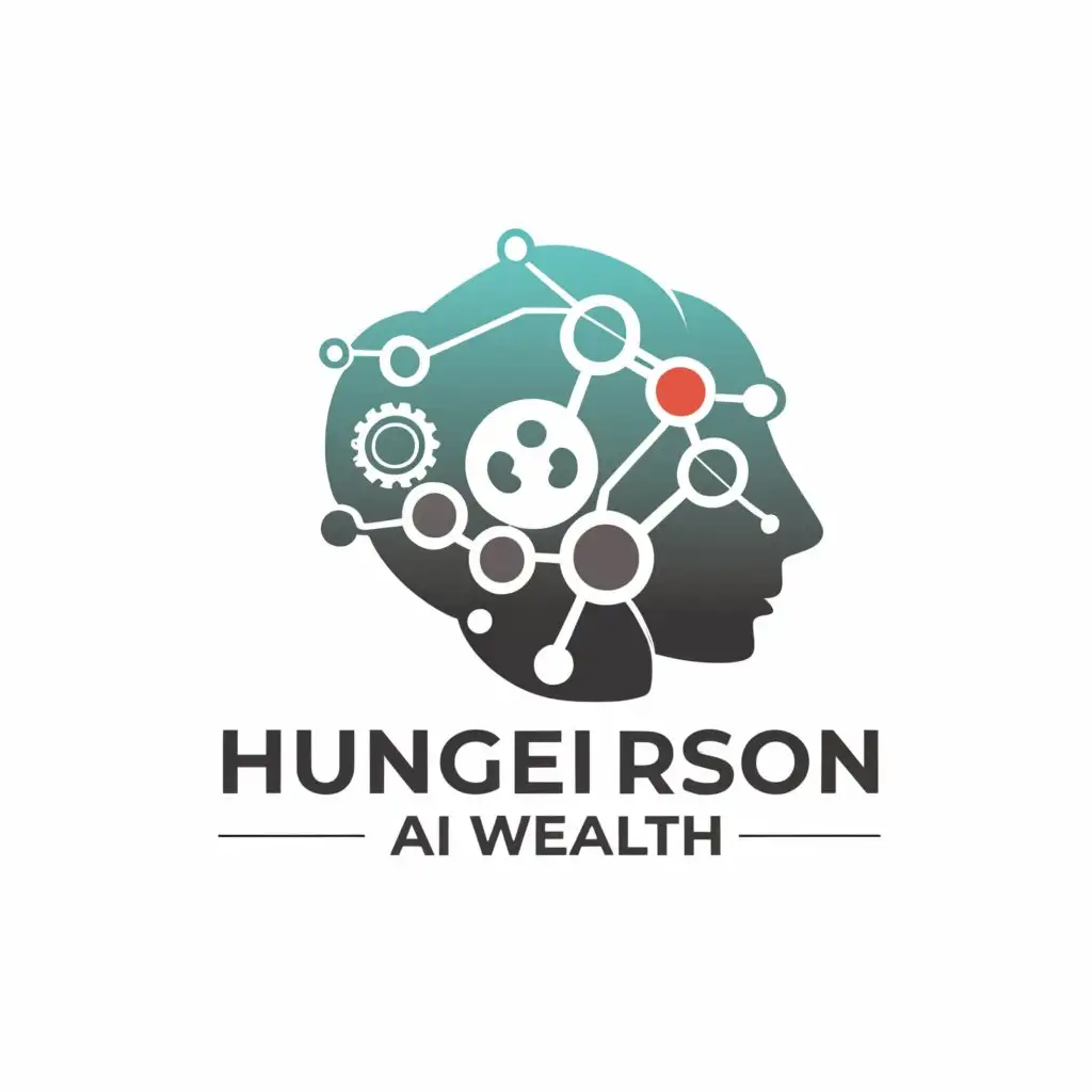 a logo design,with the text 'HUNGERSON AI WEALTH', main symbol:artificial intelligence,Moderate, be used in Internet industry, red background
