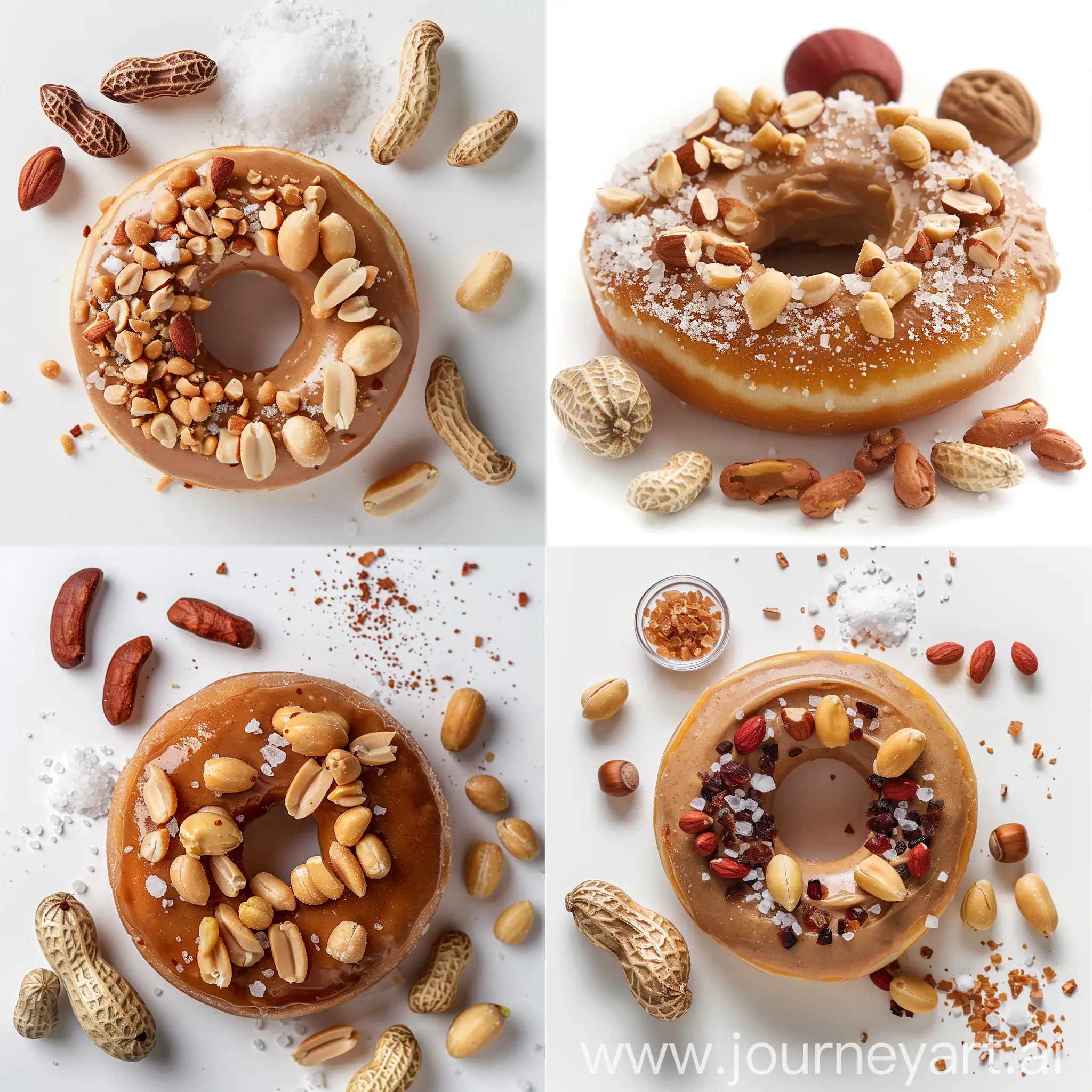 Peanut-Butter-Donut-with-Salted-Peanuts-on-White-Background