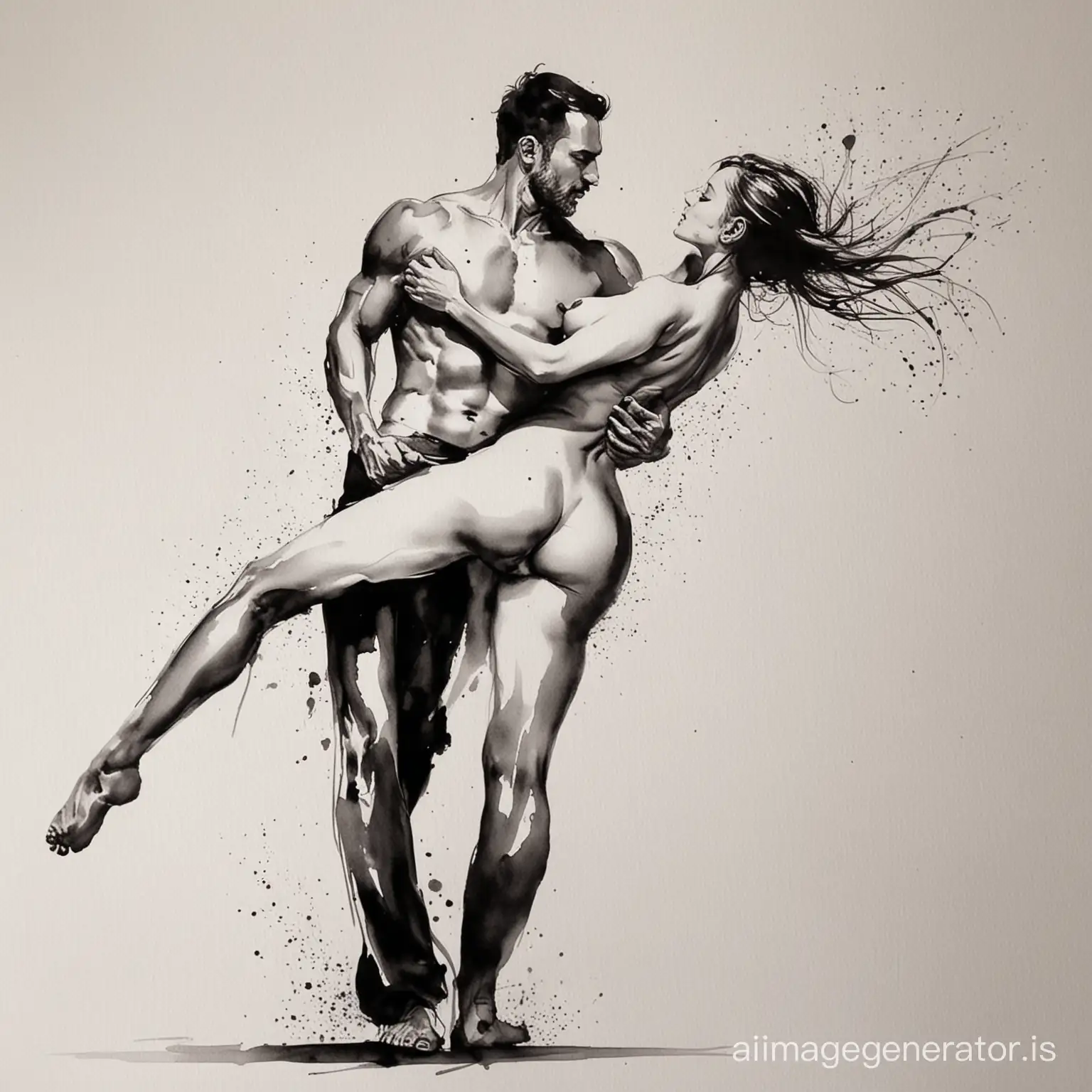 naked tango ink painting