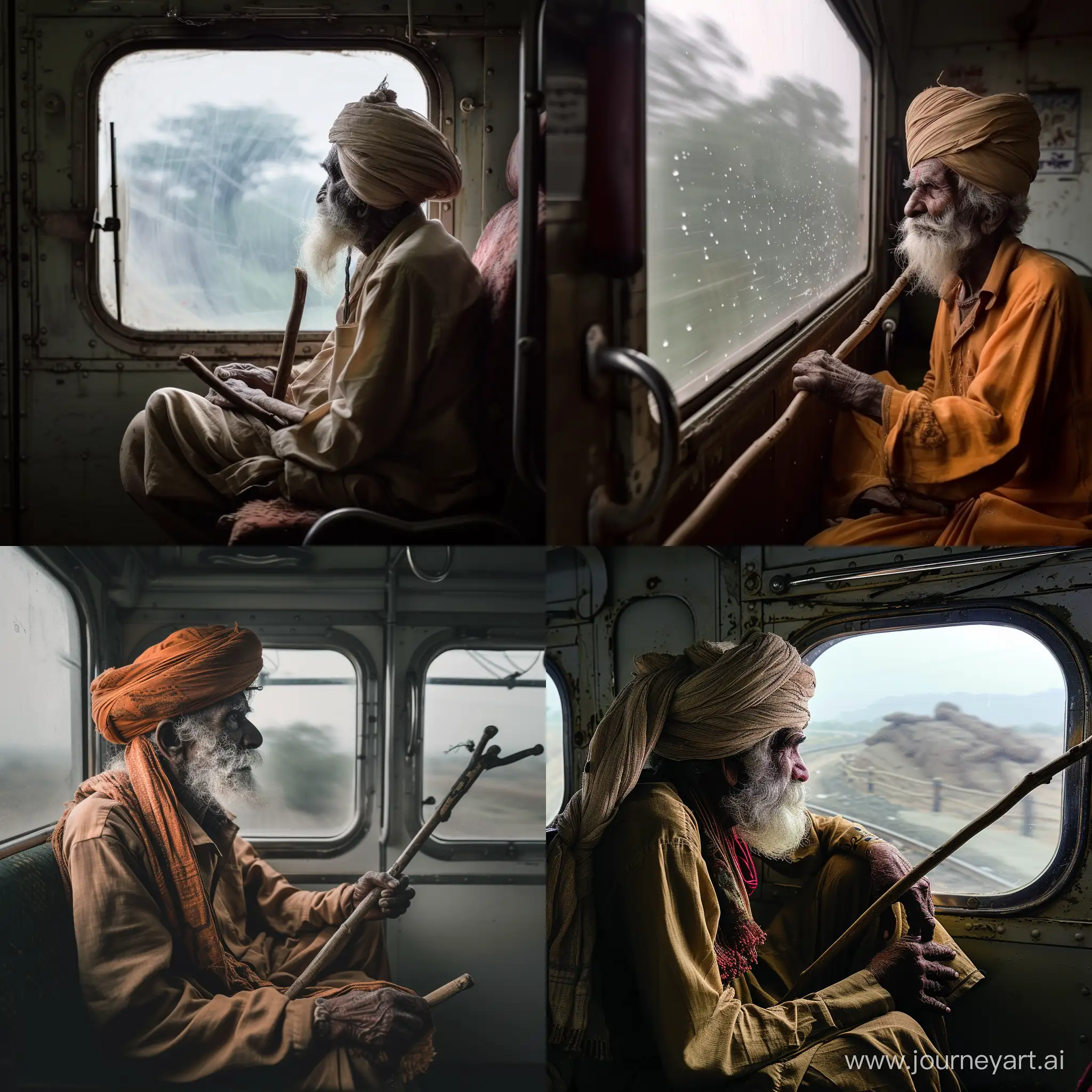Aged-Rabari-Nomads-Contemplating-Life-in-Vintage-Train-Journey