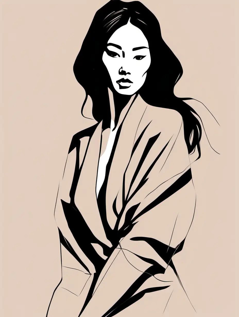 drawing bold strokes shapes of stylish woman with nice body, asian woman, beautiful face, minimalism,  contemporary art, style by monet,  masterpiece, clean, digital art