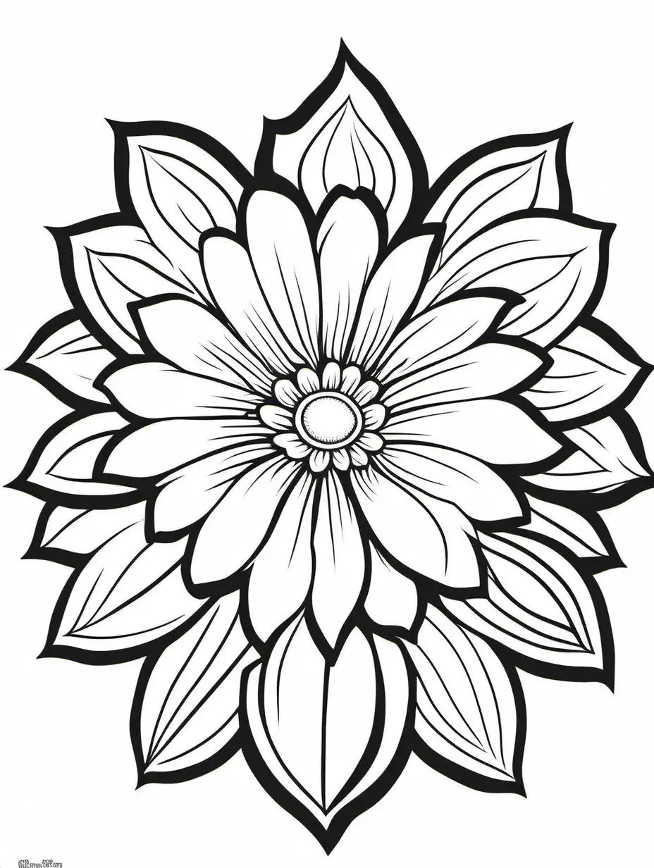 coloring book, small flower outline, black and white, no detail, white background, full image