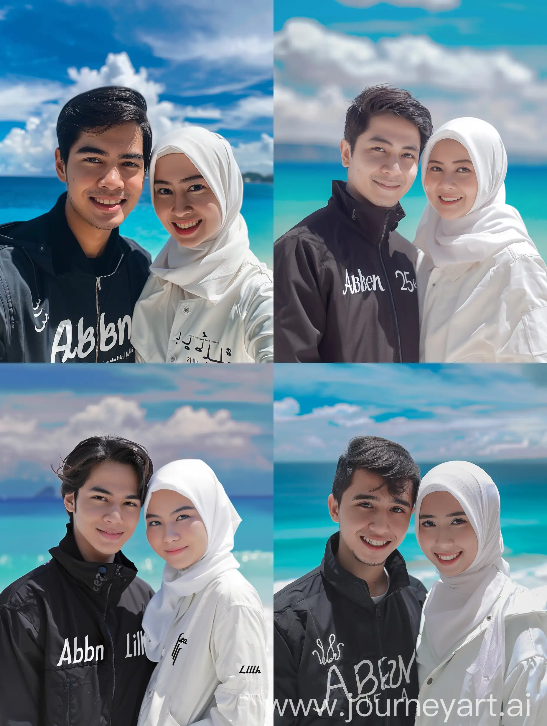 Indonesian-Couple-in-Stylish-Outfits-Smiling-at-the-Beach