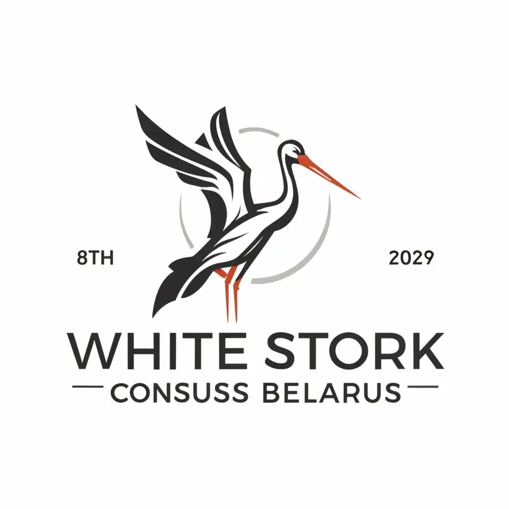 a logo design, with the text '8th White Stork census Belarus', main symbol: White Stork, Moderate, to be used in Bird, clear background
