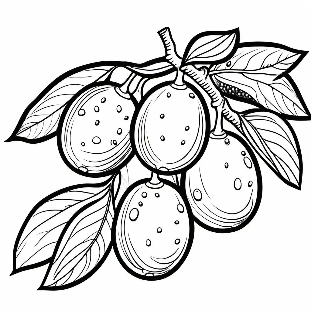 Kumquat fruit style coloring page white background, Coloring Page, black and white, line art, white background, Simplicity, Ample White Space. The background of the coloring page is plain white to make it easy for young children to color within the lines. The outlines of all the subjects are easy to distinguish, making it simple for kids to color without too much difficulty