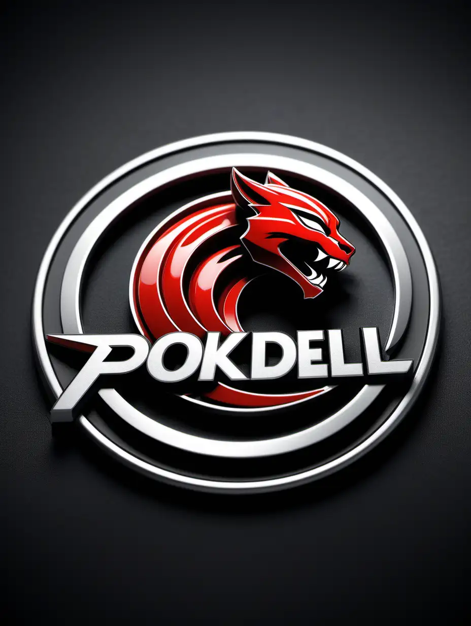 Design a captivating emblem with the word 'Pokdel' incorporated artistically. Blend modern and futuristic element base on a diecast enthusiast collector, include dodge hellcat logo in the emblem, Emphasize creativity and a balanced composition to make the emblem visually appealing and suitable for a dynamic and secrecy concept, hyper realistic photography,