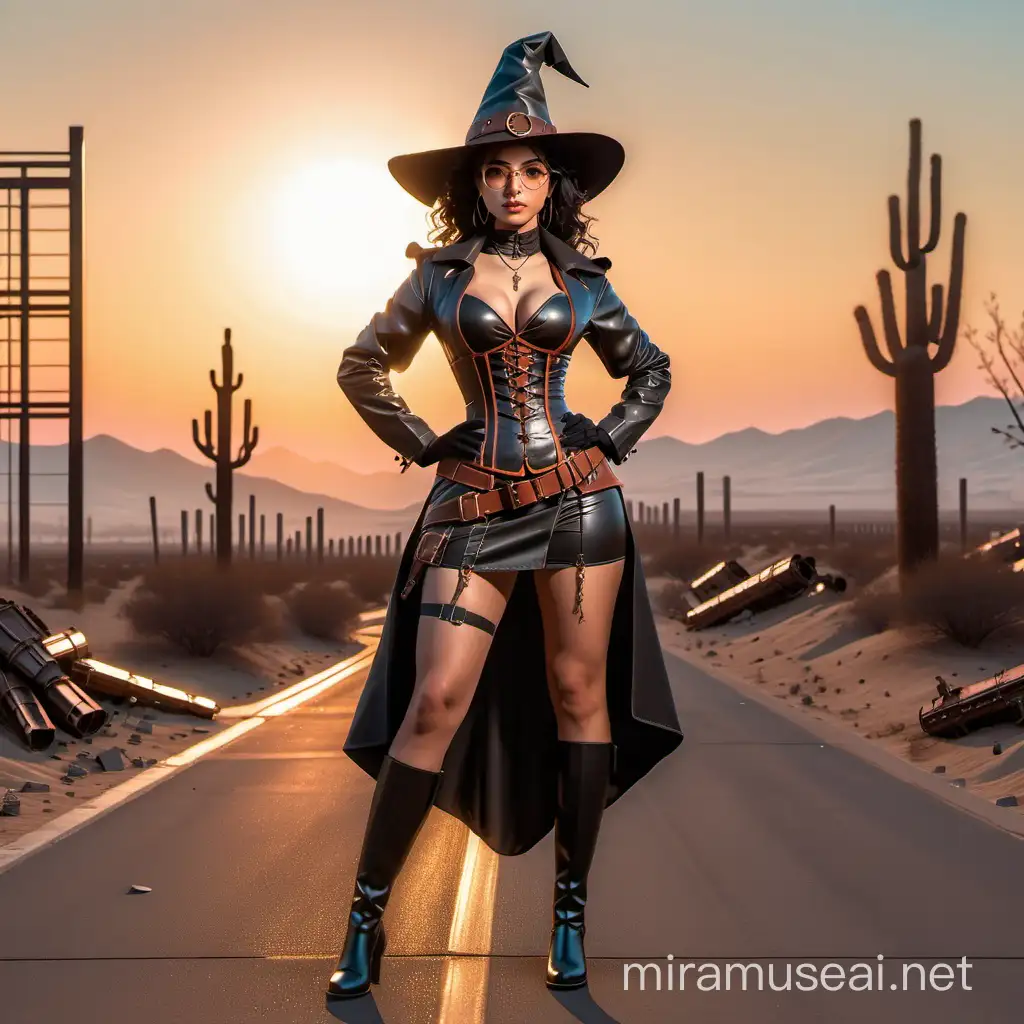 Exotic Teenage Gunslinger in 80s Steampunk Rock Style Sunset SelfExpression