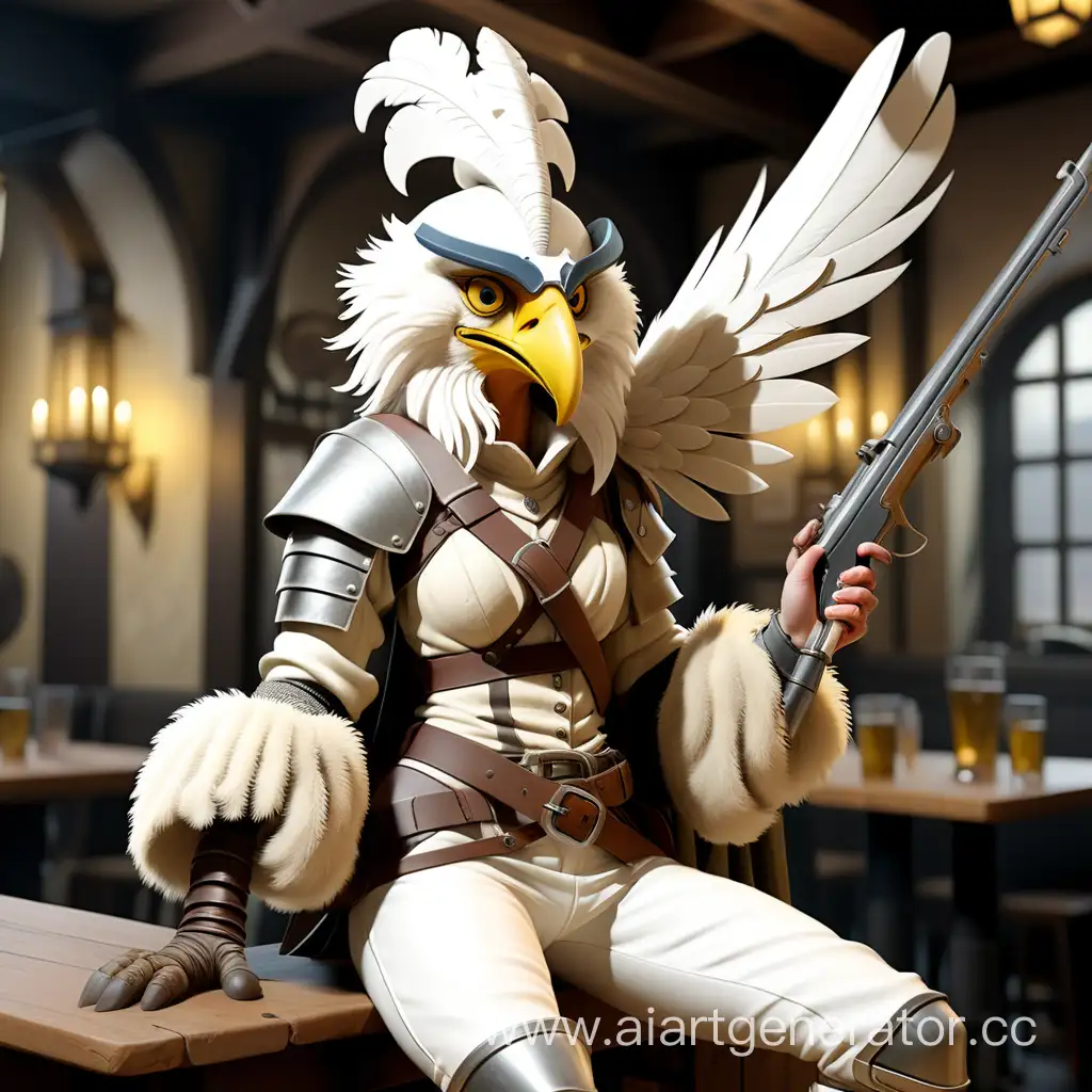 Anthropomorphic-Harpy-Warrior-Enjoying-a-Drink-in-Tavern