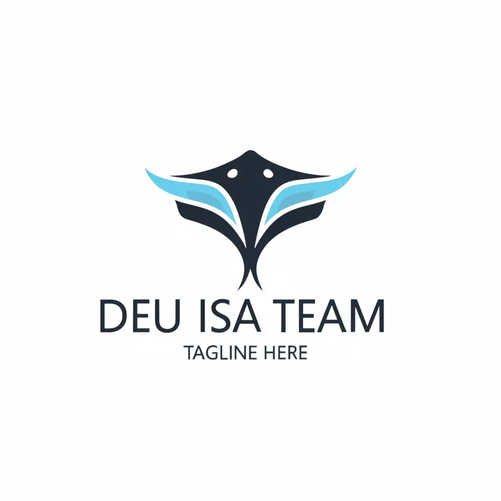 a logo design, with the text 'DEU ISA TEAM', main symbol: Vector top view of stingray fish with white and blue colors, Minimalistic, to be used in Technology industry, clear background