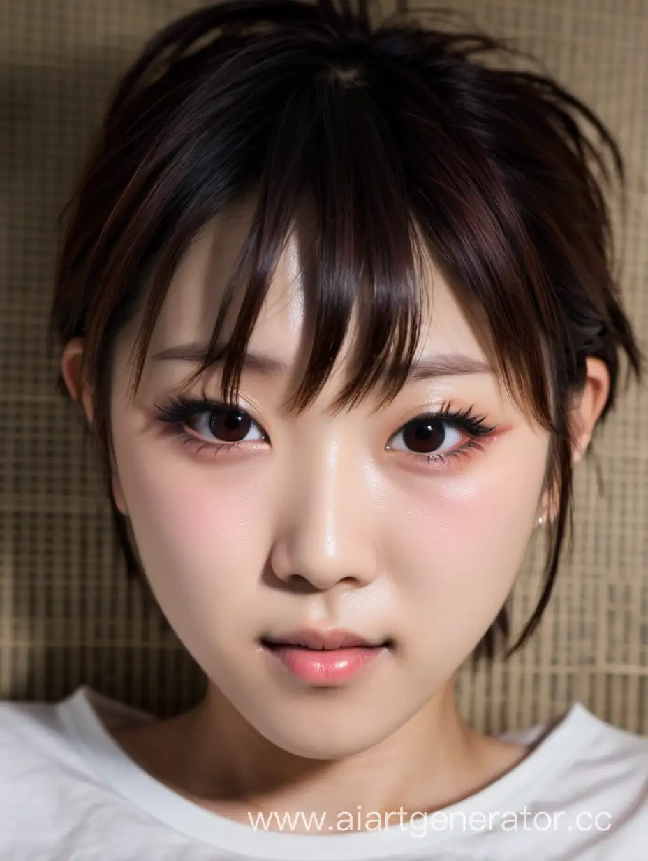 best quality,portrait,pov,from above,face shot,
head of Japanese girl,detailed face,closeed eyes,short hair,ponytil,(cross-section:+++),(cut off+++),