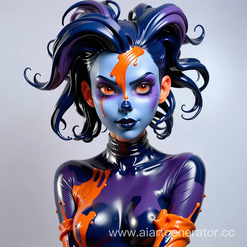 Latex-Girl-Humanization-of-a-Pen-with-Orange-Latex-Skin