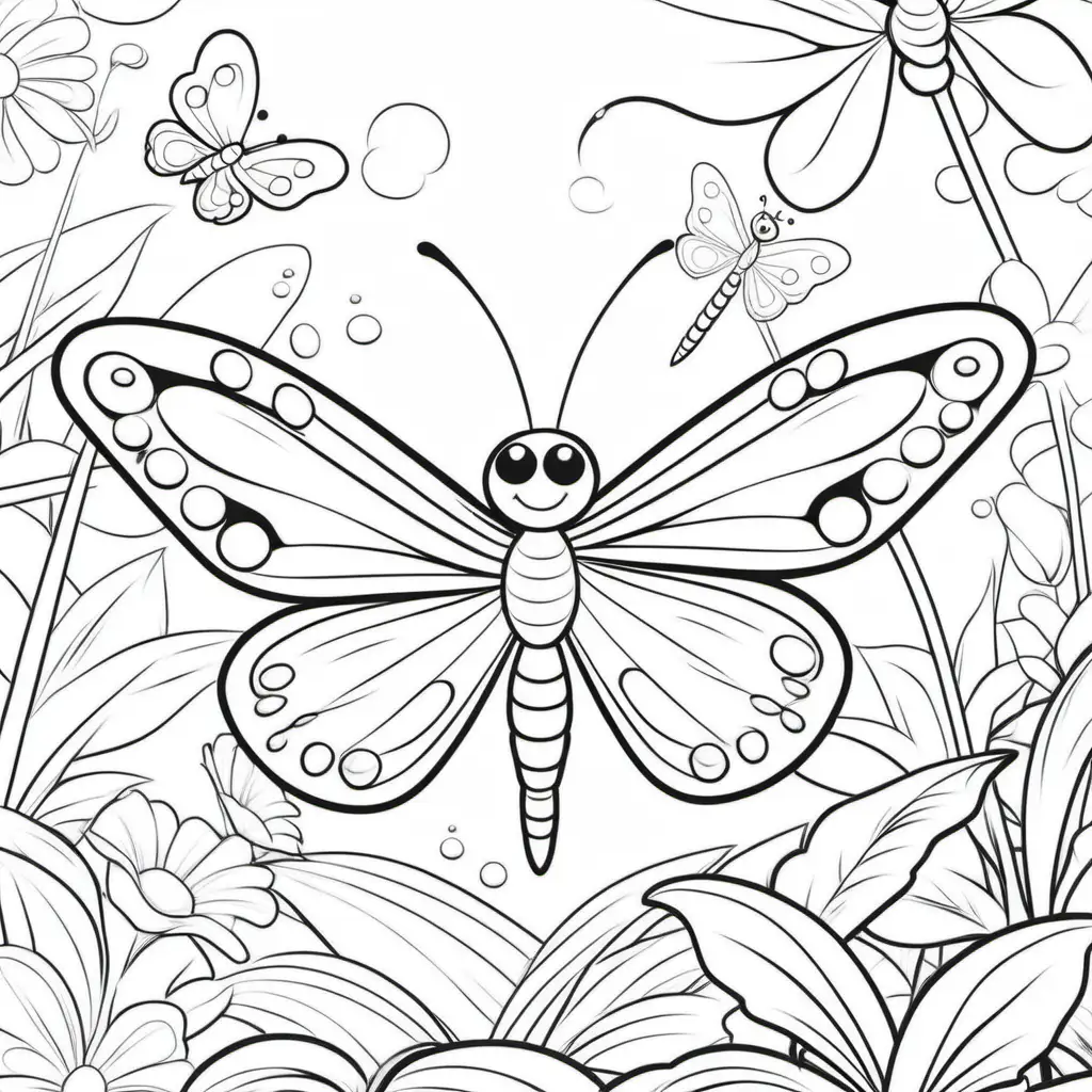 Butterflies and Dragonflies Coloring Book for Kids Cartoon Style with Bold Outlines 911 Aspect Ratio