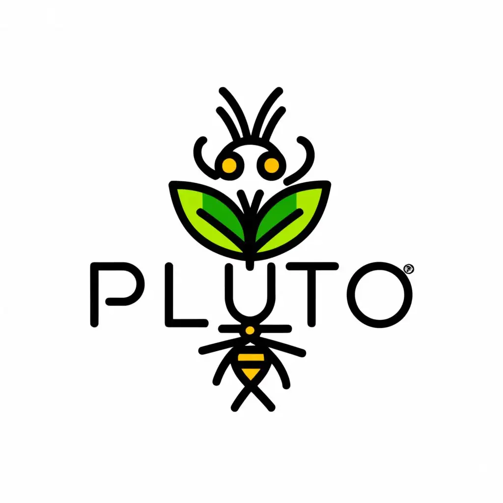 a logo design,with the text "Pluto", main symbol:Here's a description of a logo design for Pluto Plant incorporating an ant and a bee:  The logo features a stylized depiction of a plant, perhaps with leaves or petals forming the shape of the planet Pluto.  

 Positioned on the plant are a friendly ant and a bee, both engaged in pollination or tending to the plant. The ant and bee could be depicted in a simplified, geometric style to maintain clarity in the design. The color palette could include earthy tones like green for the plant, with pops of black for the ant and yellow for the bee to create contrast and visual interest. Overall, the design aims to convey a sense of harmony between nature and industriousness, reflecting the sustainable and environmentally friendly ethos of Pluto Plant.
,complex,be used in Events industry,clear background