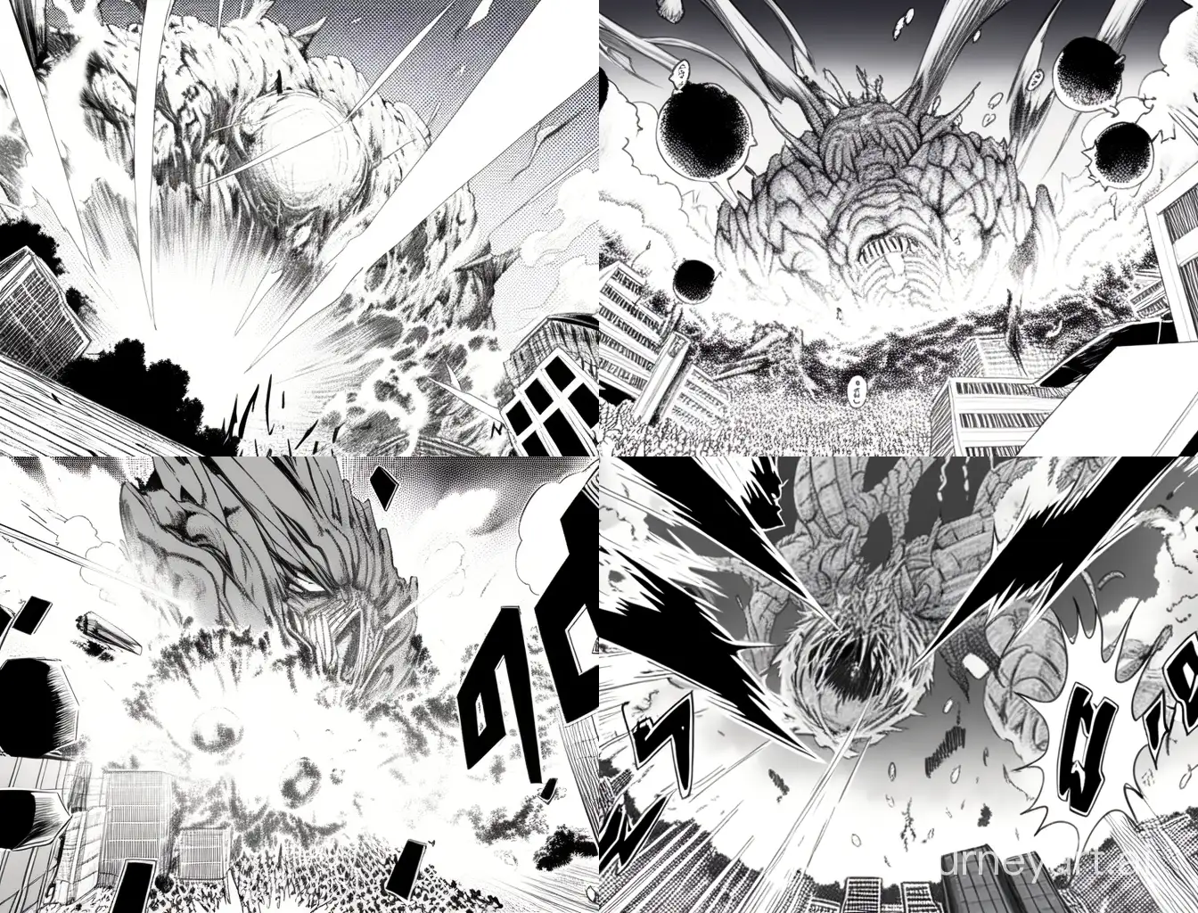 Manga panel, best quality, a giant hellmouth directly above in the sky, violently sucking buildings and people towards it 