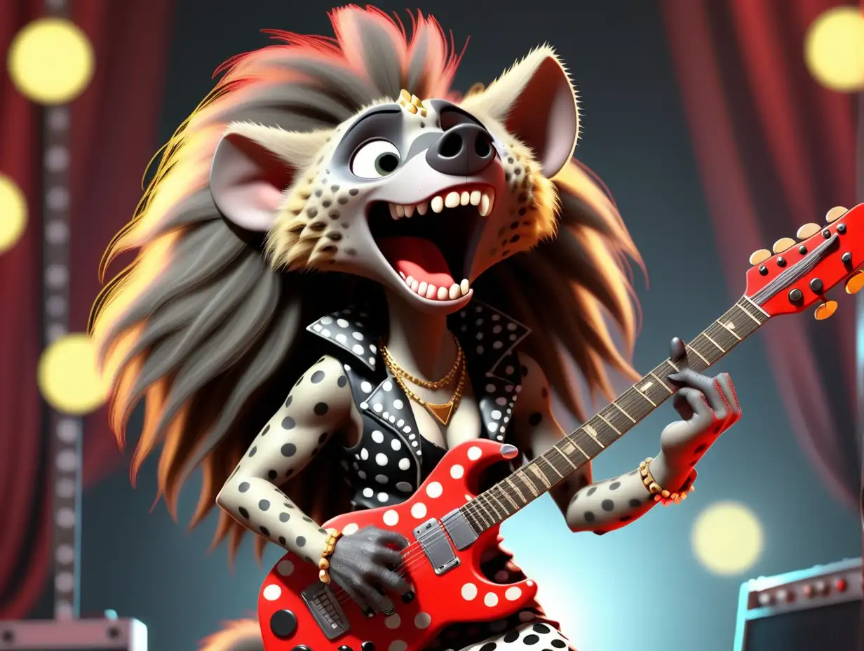 Glam Rock Hyena Shreds in Polka Dot Style on Stage