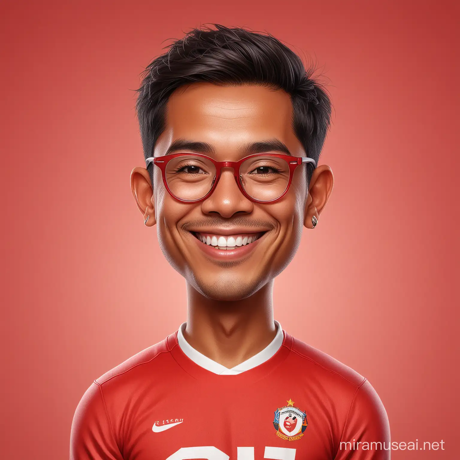 Smiling Indonesian Man in Red Football Jersey Portrait