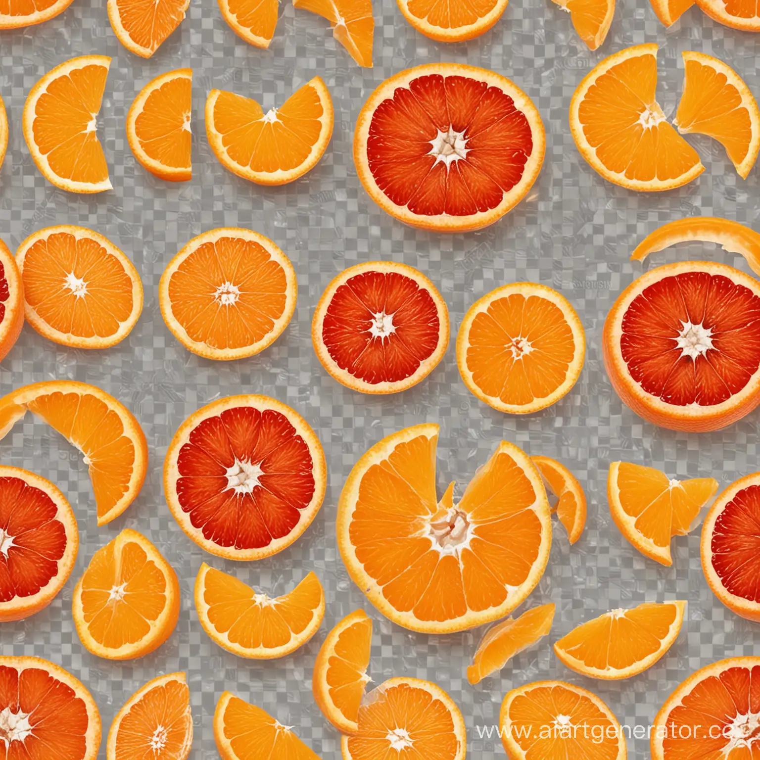 красный апельсин и мандарин в разрезе на прозрачном фоне