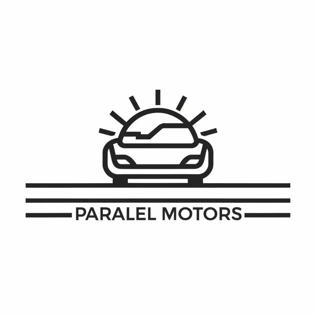 a logo design,with the text "parallel motors", main symbol:parallel lines outlining a car silhouette and clock past midnight,Minimalistic,be used in Automotive industry,clear background