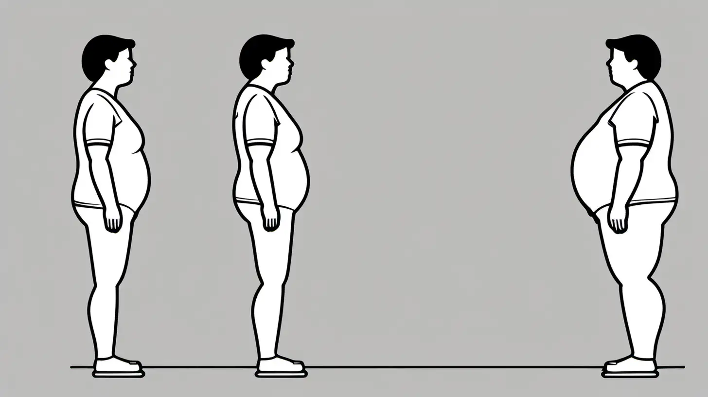 simple black and white illustration of weight loss journey side view
