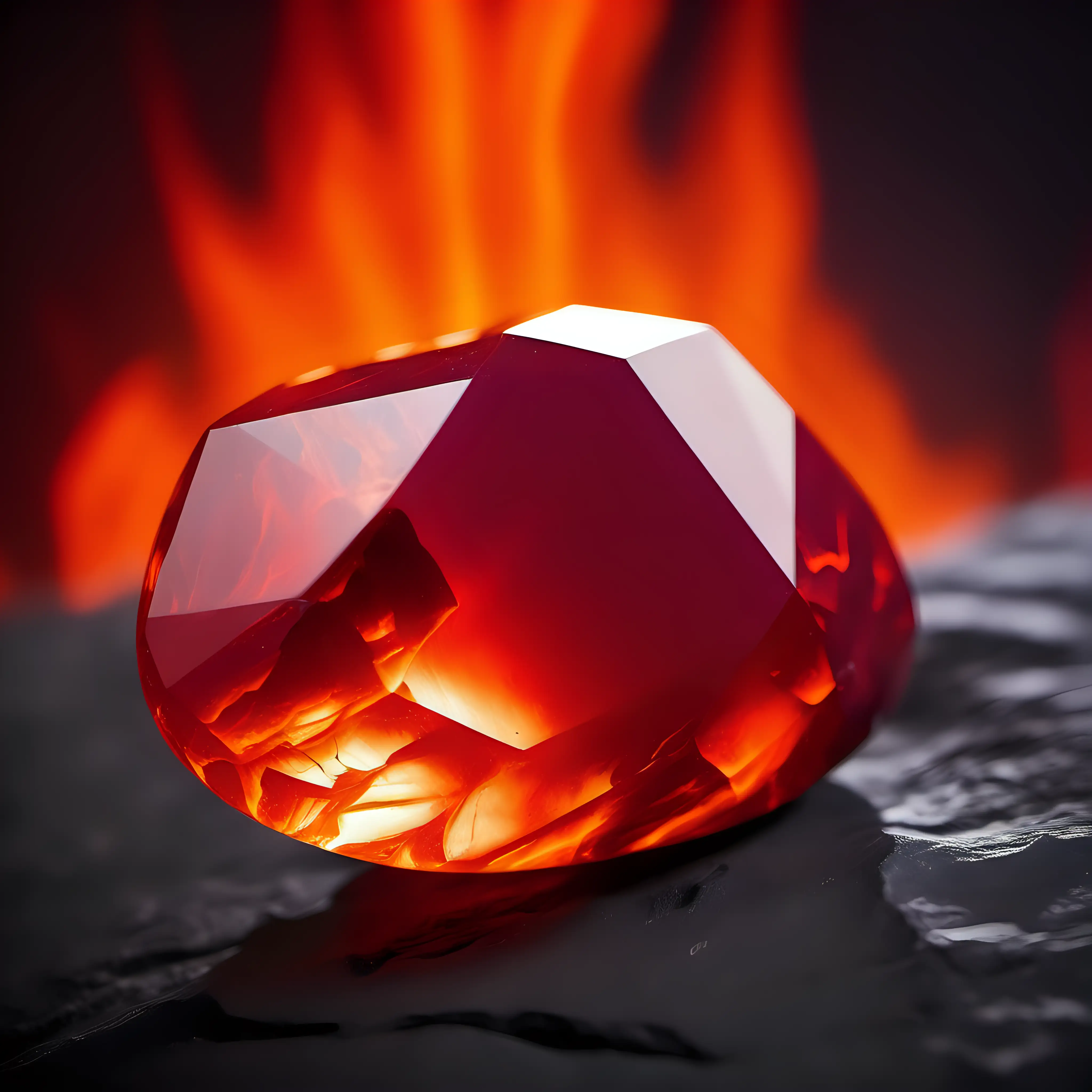 A crimson and orange stone on a fiery background