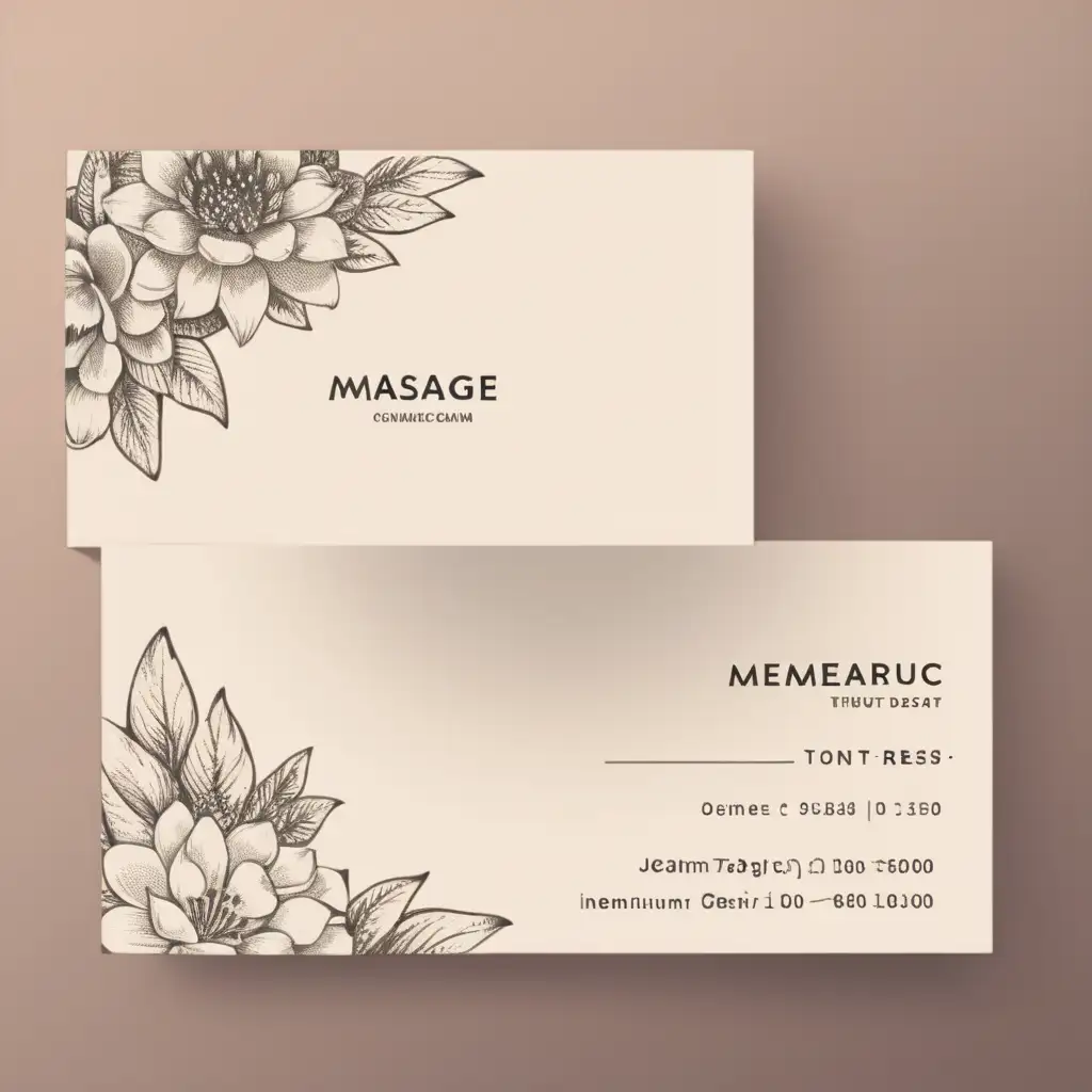 one Business card template for massage therapy,  aesthetic style, blank page, no text, frontal view, vintage