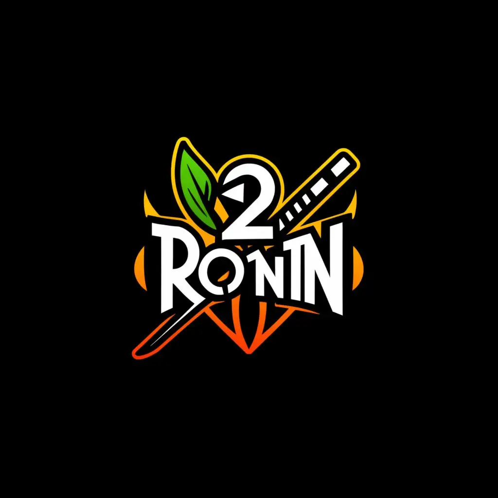 a logo design,with the text "2  RONIN", main symbol:Kunai, ninja sword, leaf, sound, dj, edm, rave,Moderate,be used in Entertainment industry,clear background