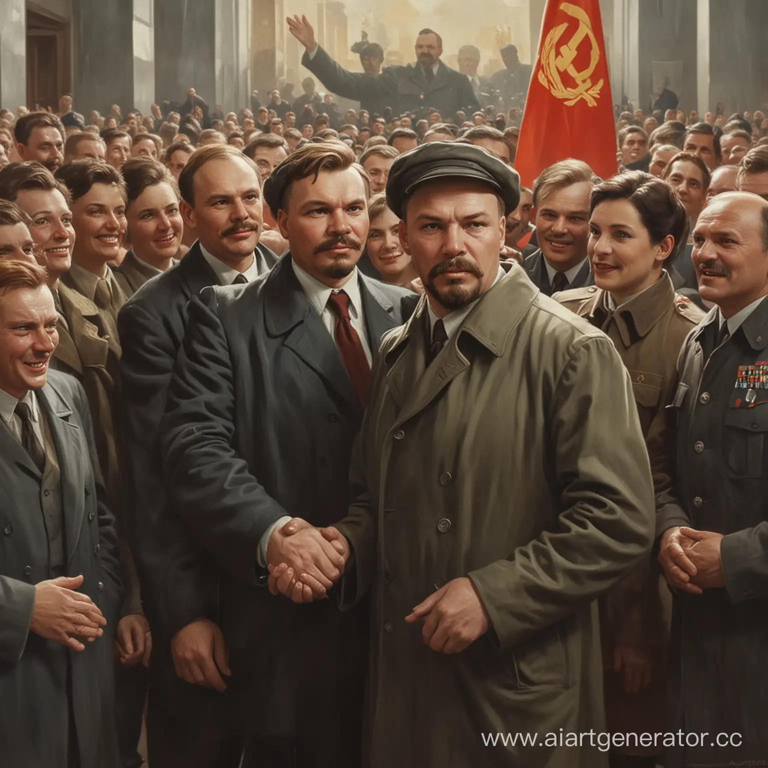 USSR-Design-Bureau-Celebration-Kuhlmans-Portrait-of-Lenin-and-Colleagues-Congratulations