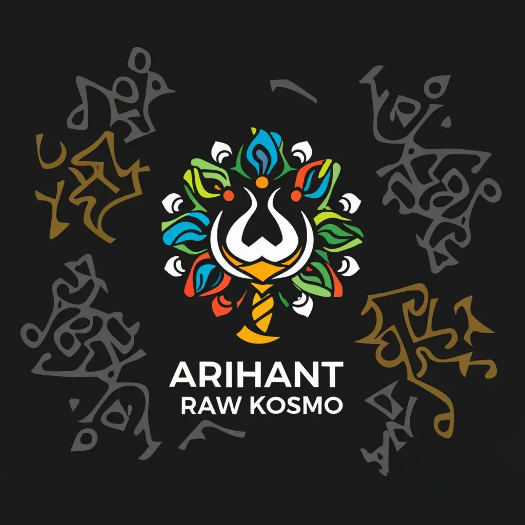LOGO-Design-For-Arihant-Raw-Kosmo-Cosmic-Beauty-Spa-Emblem-with-Trishul-Symbol-and-Herbal-Elements