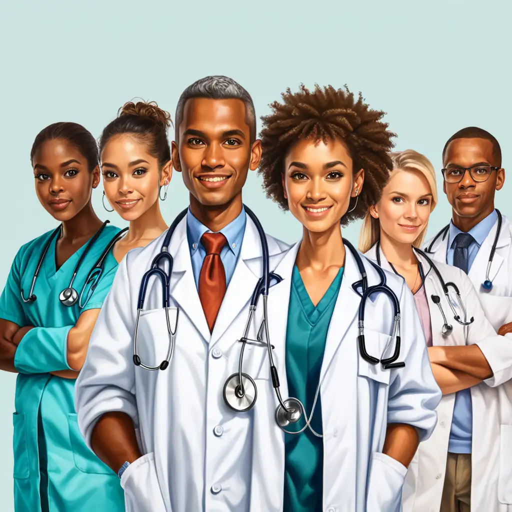 Diverse Doctors Wearing Stethoscopes in Unison
