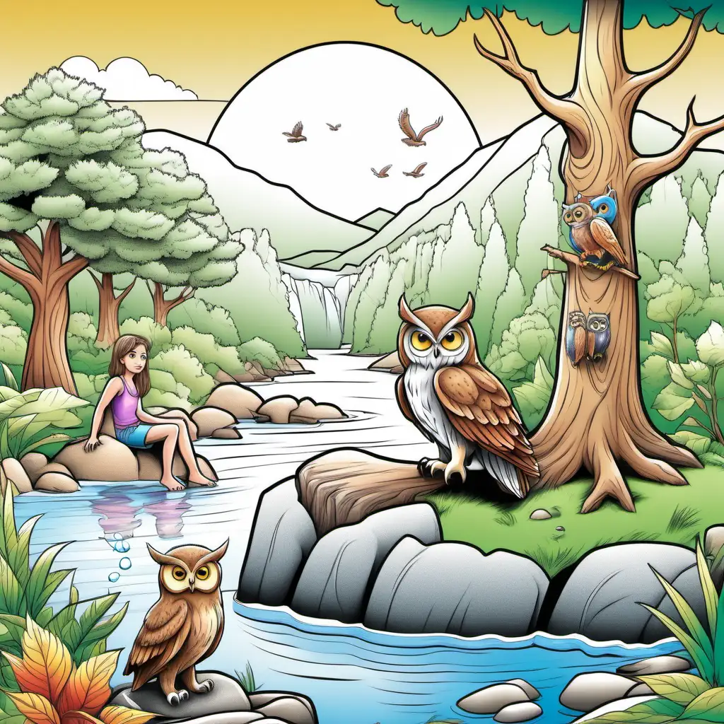 Enchanting Kids Coloring Book Cover Owl on a Tree in the Garden of Eden