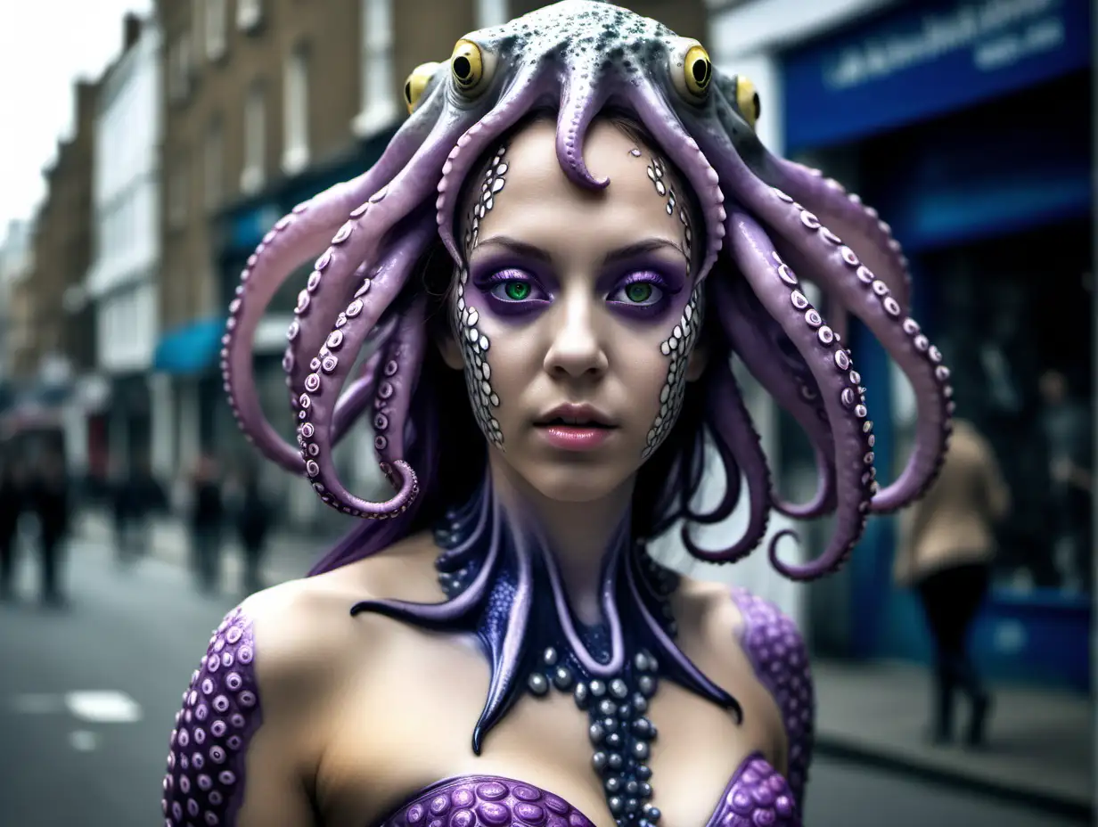 Futuristic Hybrid Woman with Octopus Features in Victorian London