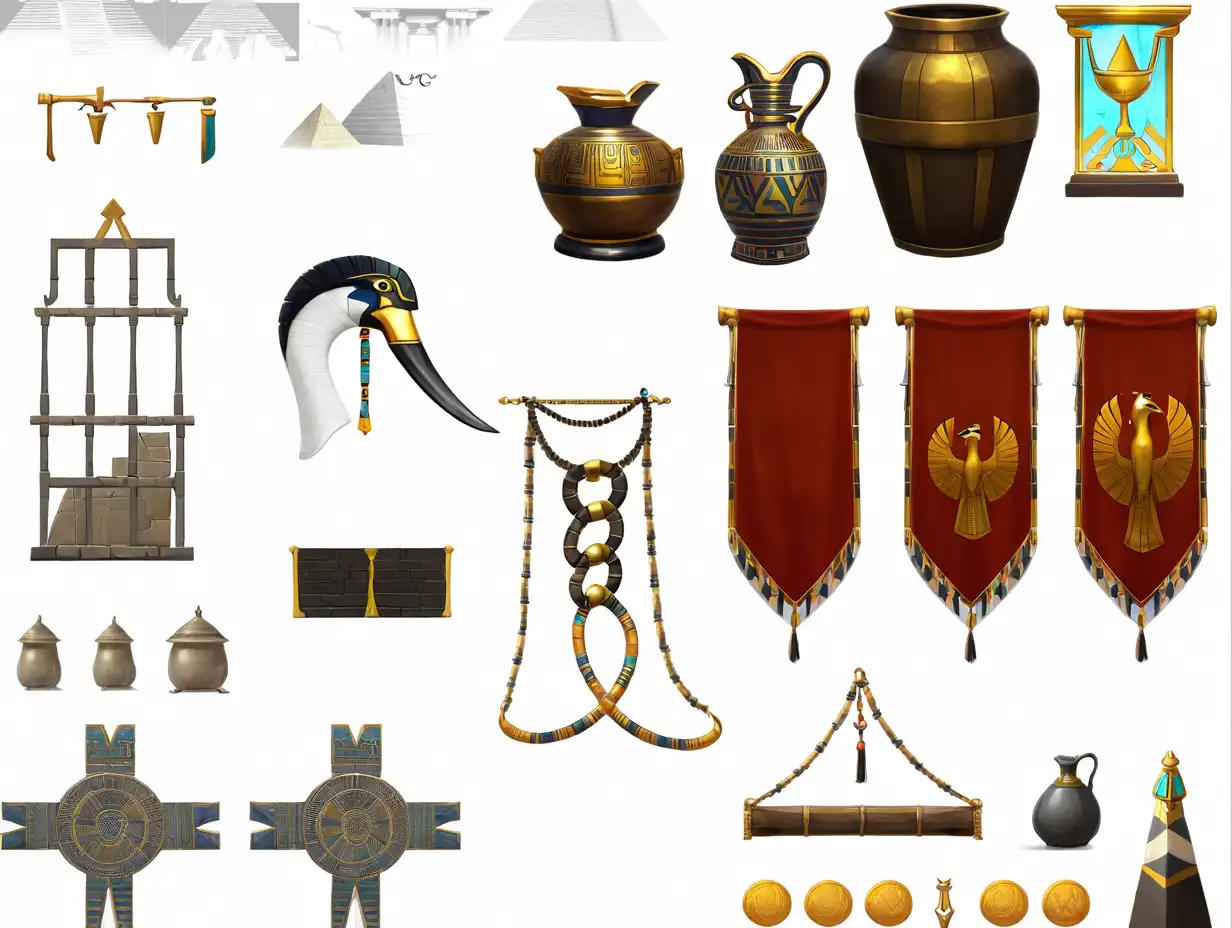 recreate this video game props to ancient egypt consept, game art, digital painting.