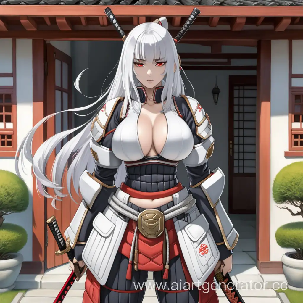 Samurai-Armor-Girl-with-Katana-in-Courtyard