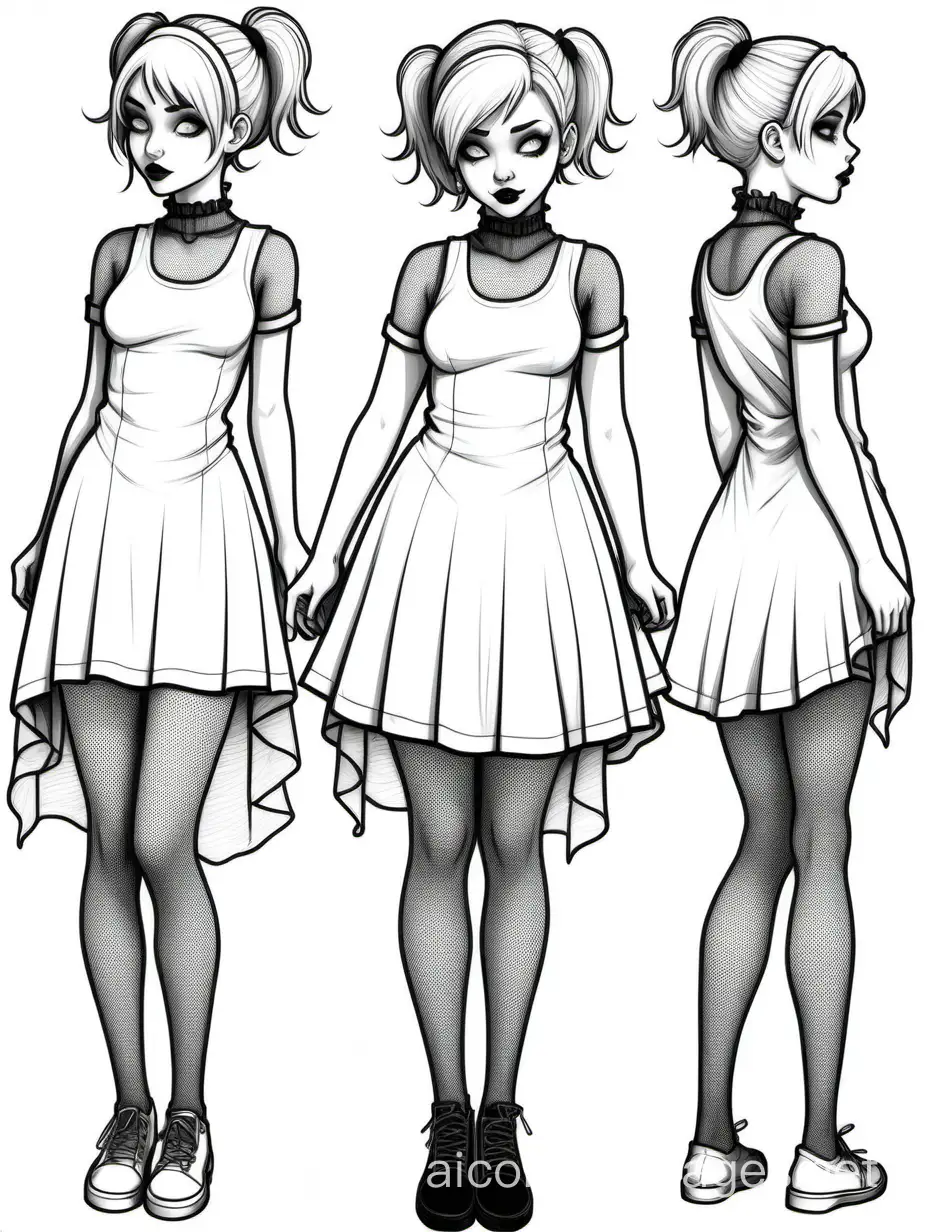 Teen-Goth-Girl-Coloring-Page-with-Silver-Updo-Hair-and-Fishnet-Dress