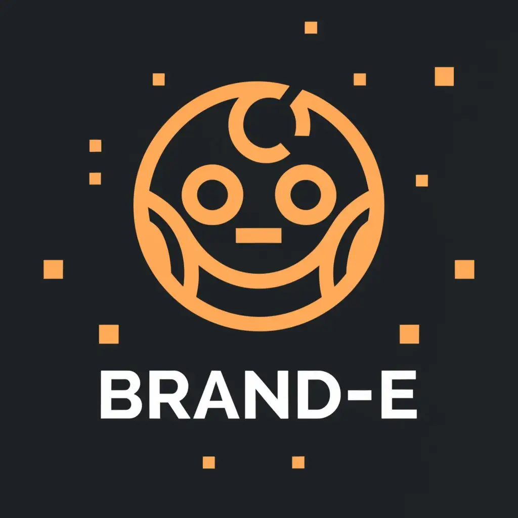 a logo design,with the text "brand-e", main symbol:a cartoonish character with round face thinking brand is weird,complex,clear background