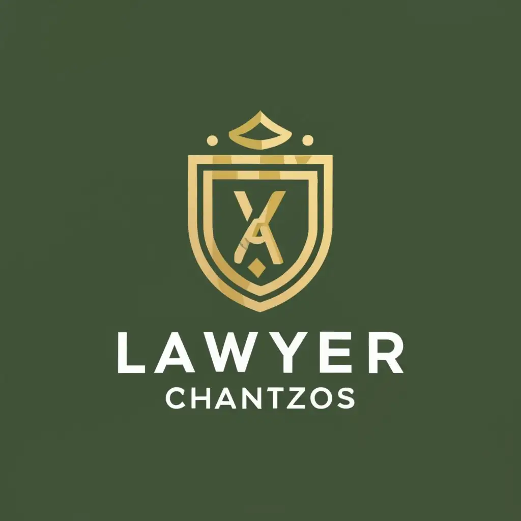 logo, GOLDEN INITIALS OF X AND A IN A SHIELD SHOWING WEALTH, with the text "LAWYER CHANTZOS", typography, be used in Legal industry