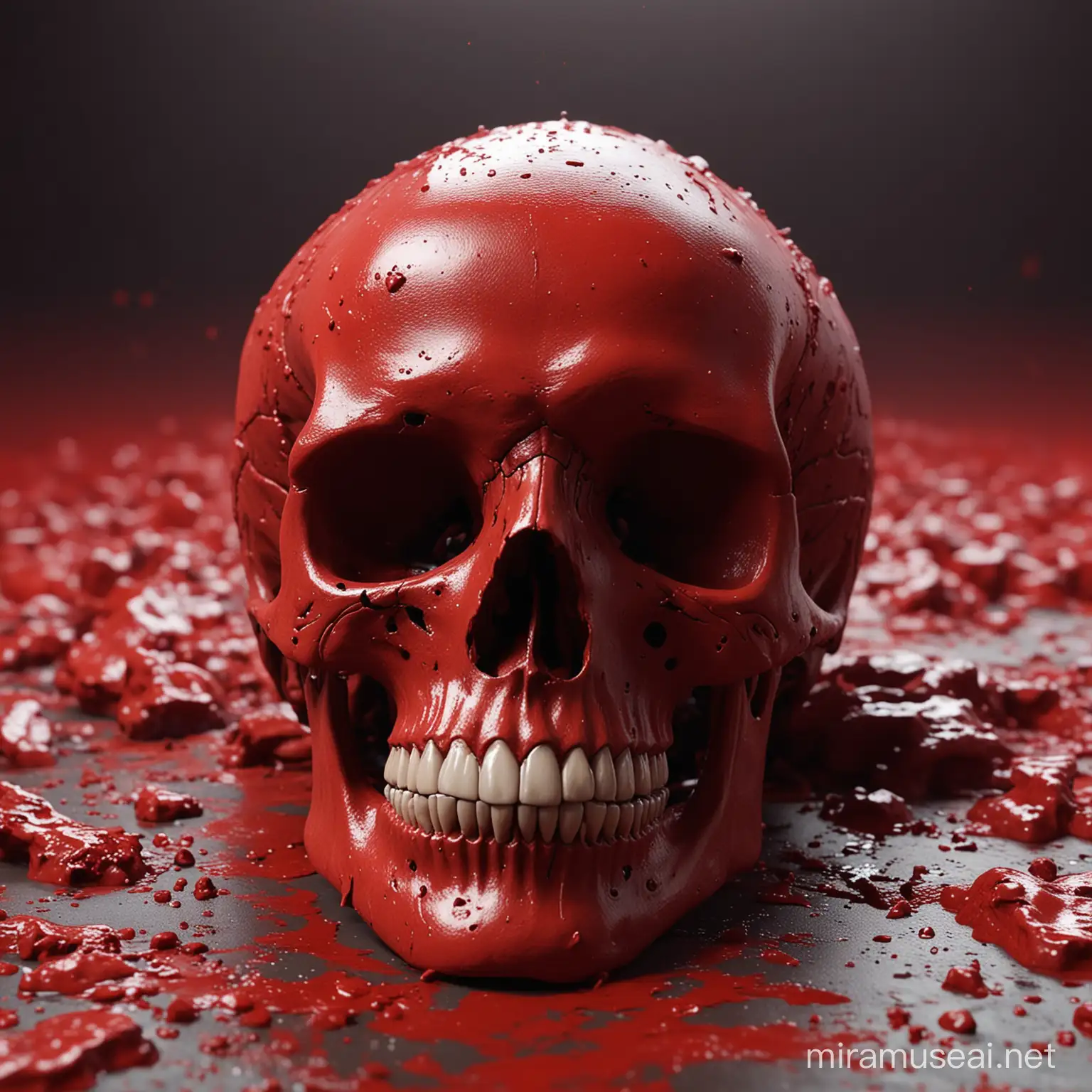 Abstract, indie, aesthetic, Skull covered red paint, Realistic colors, ray-traced rendering, uhd, 4k, 