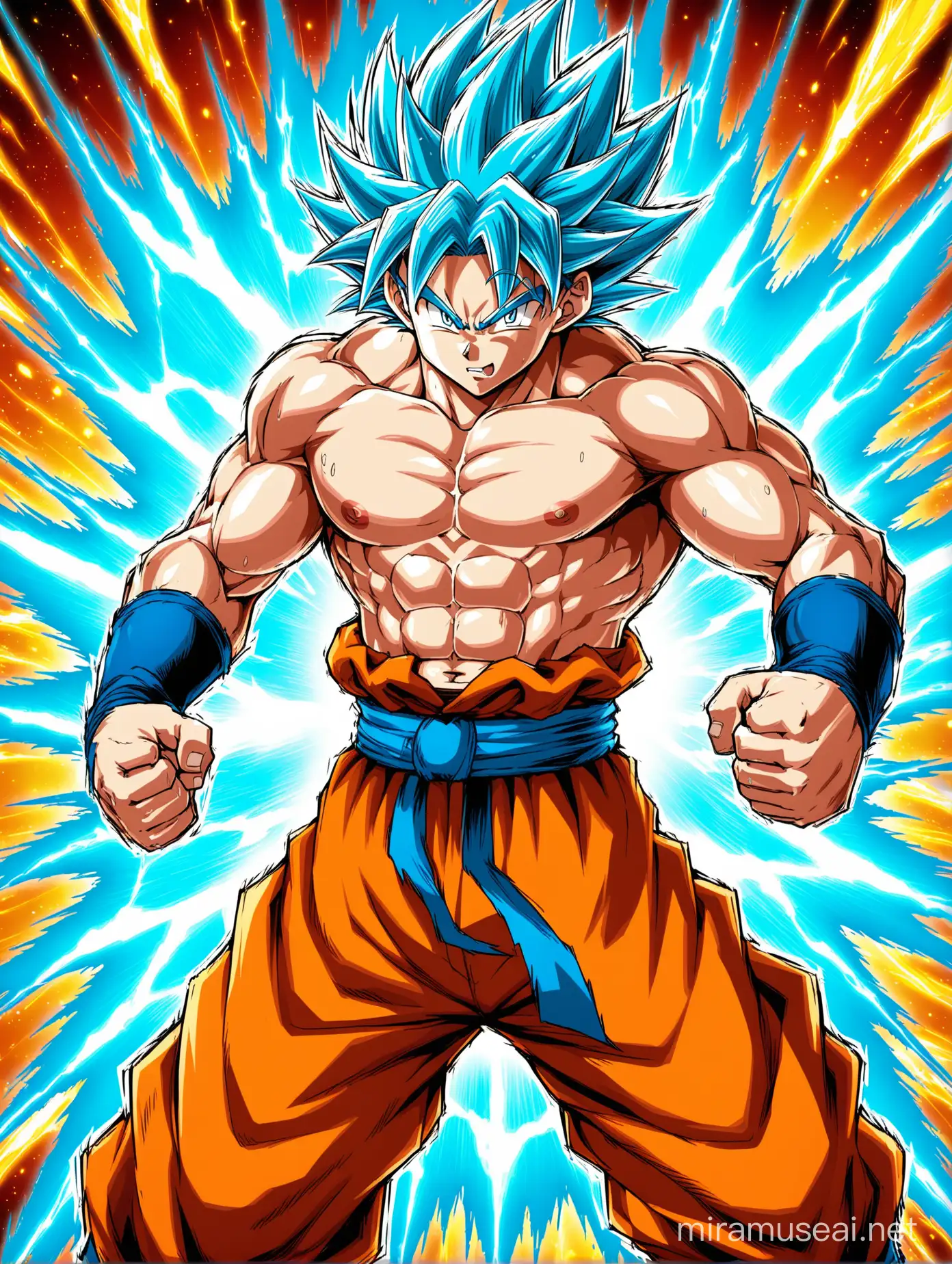 Powerful Goku Transforms into Super Saiyan Blue Kaio Ken x20