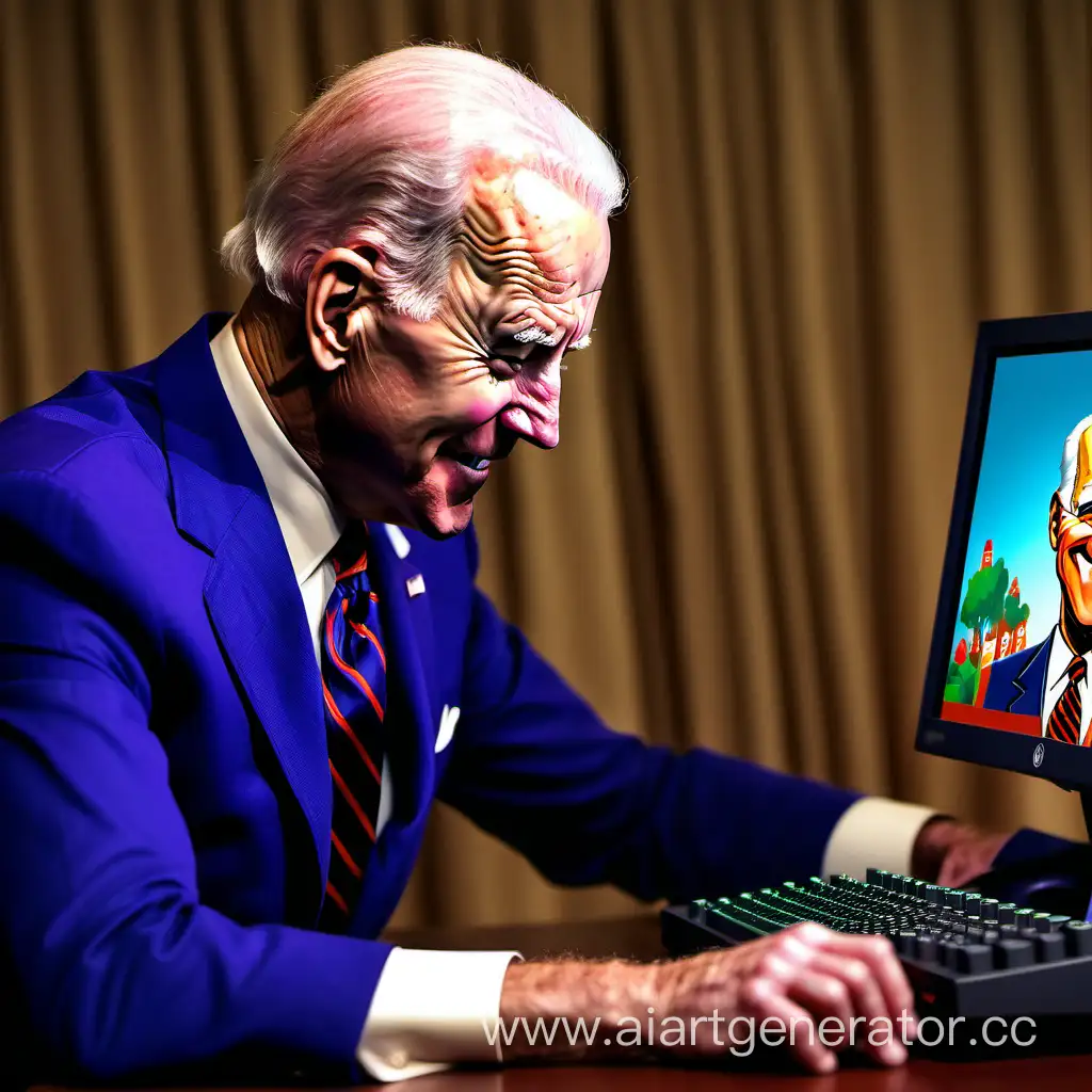 Joe-Biden-Playing-Hello-Neighbor-Computer-Game-in-Side-View