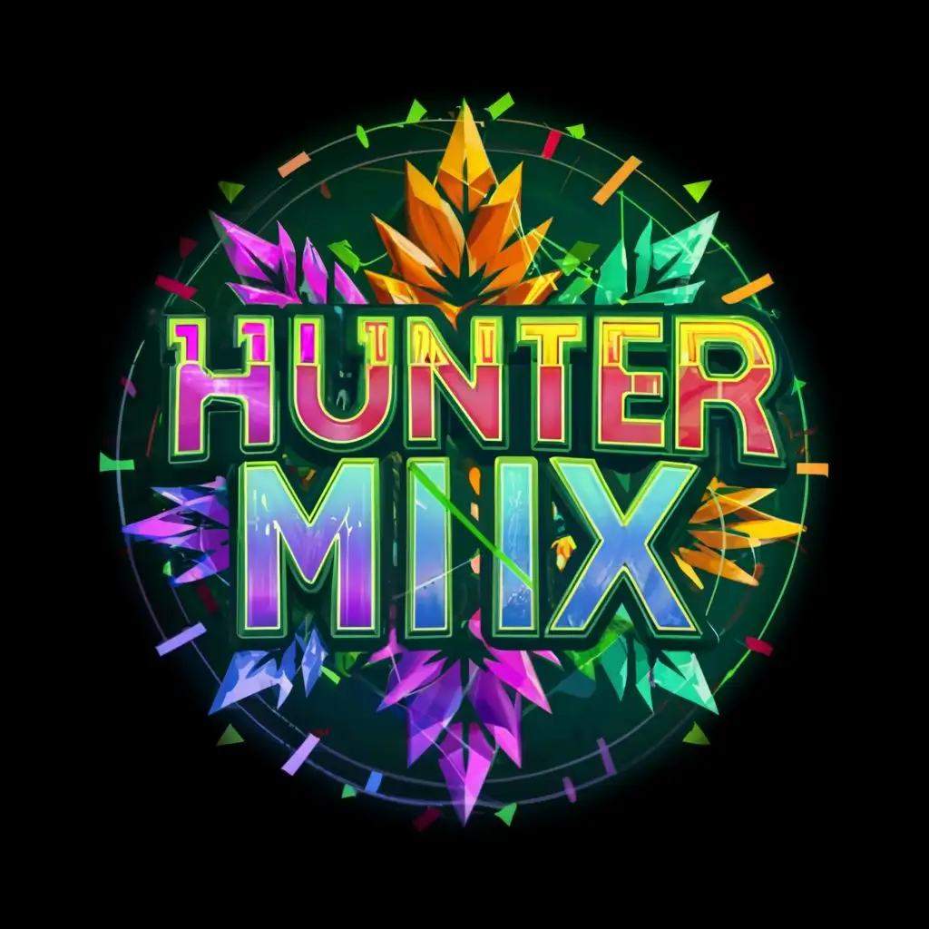 a logo design,with the text "Hunter Mix", main symbol:Just colorful logo name cannabis,complex,be used in Events industry,clear background