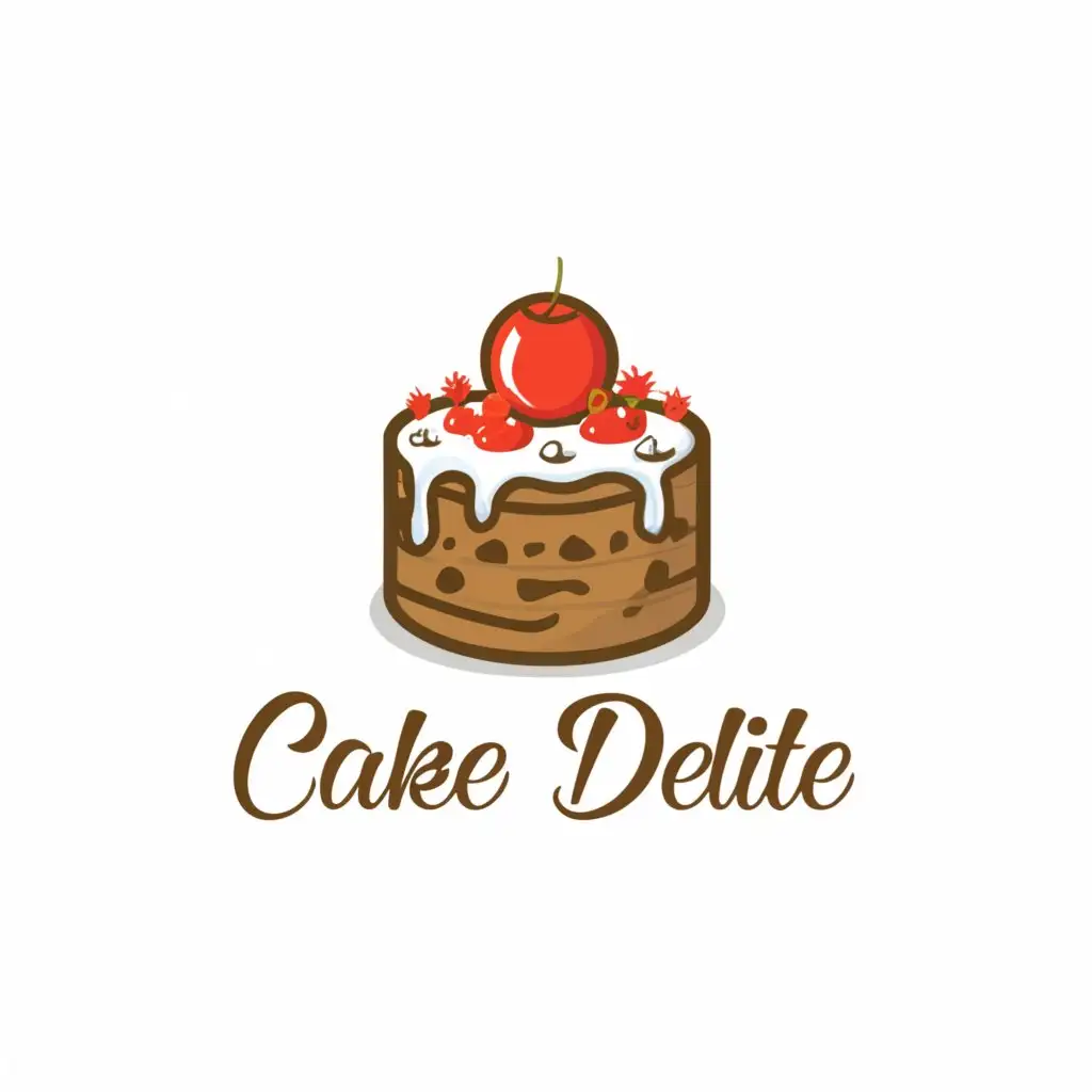 a logo design,with the text 'Cake Delite', main symbol:cake,Moderate,black background, red and white color