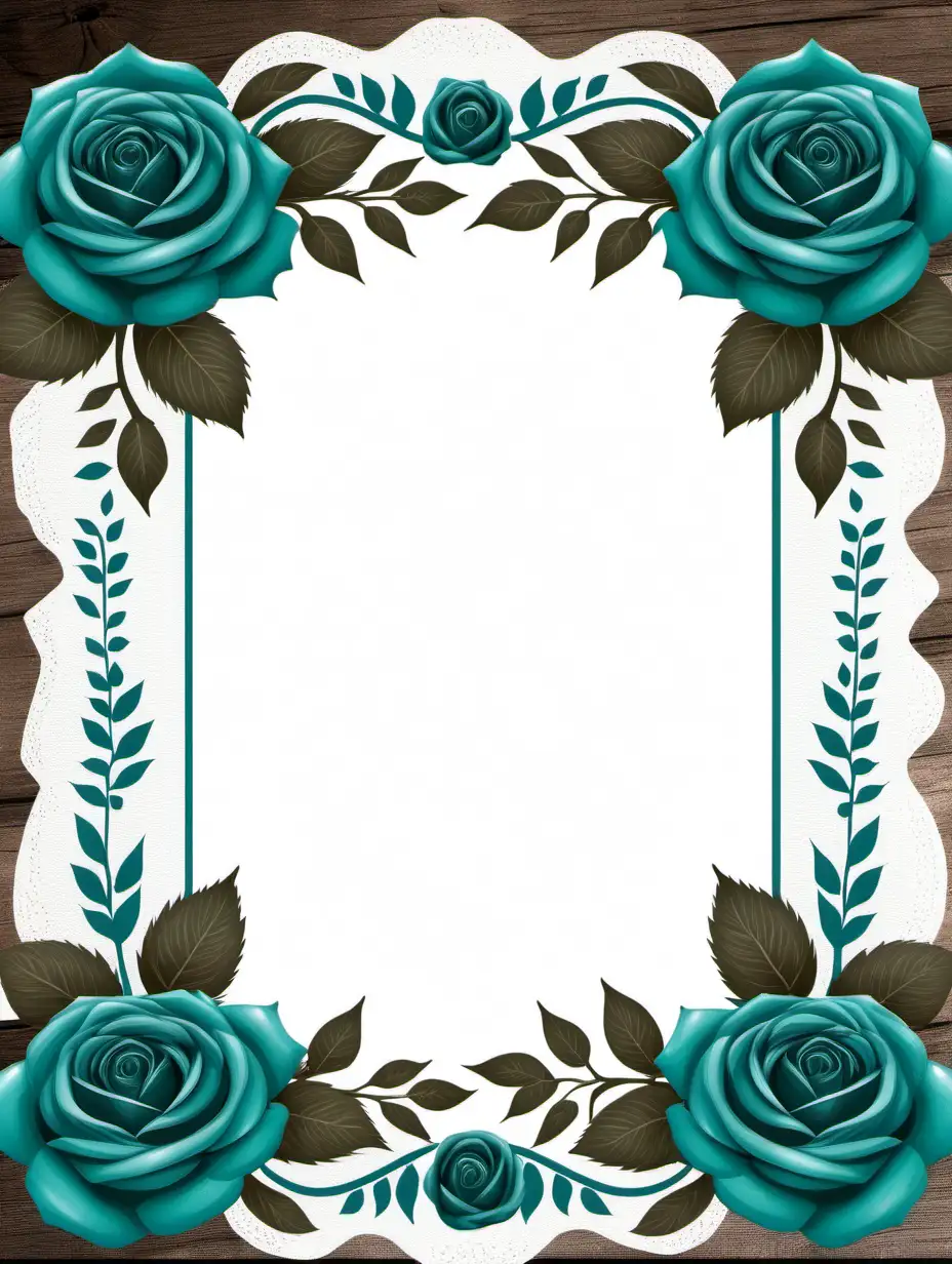 Rustic Teal Rose Border 5x7 Art Print Elegant Floral Frame for Wall Decor