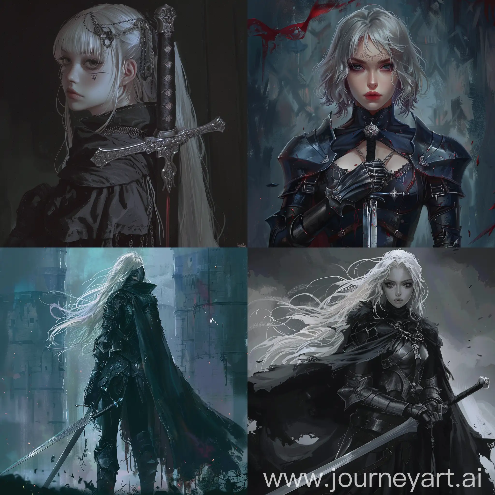 Dark fantasy, gothic, 90's anime art style, girl knight