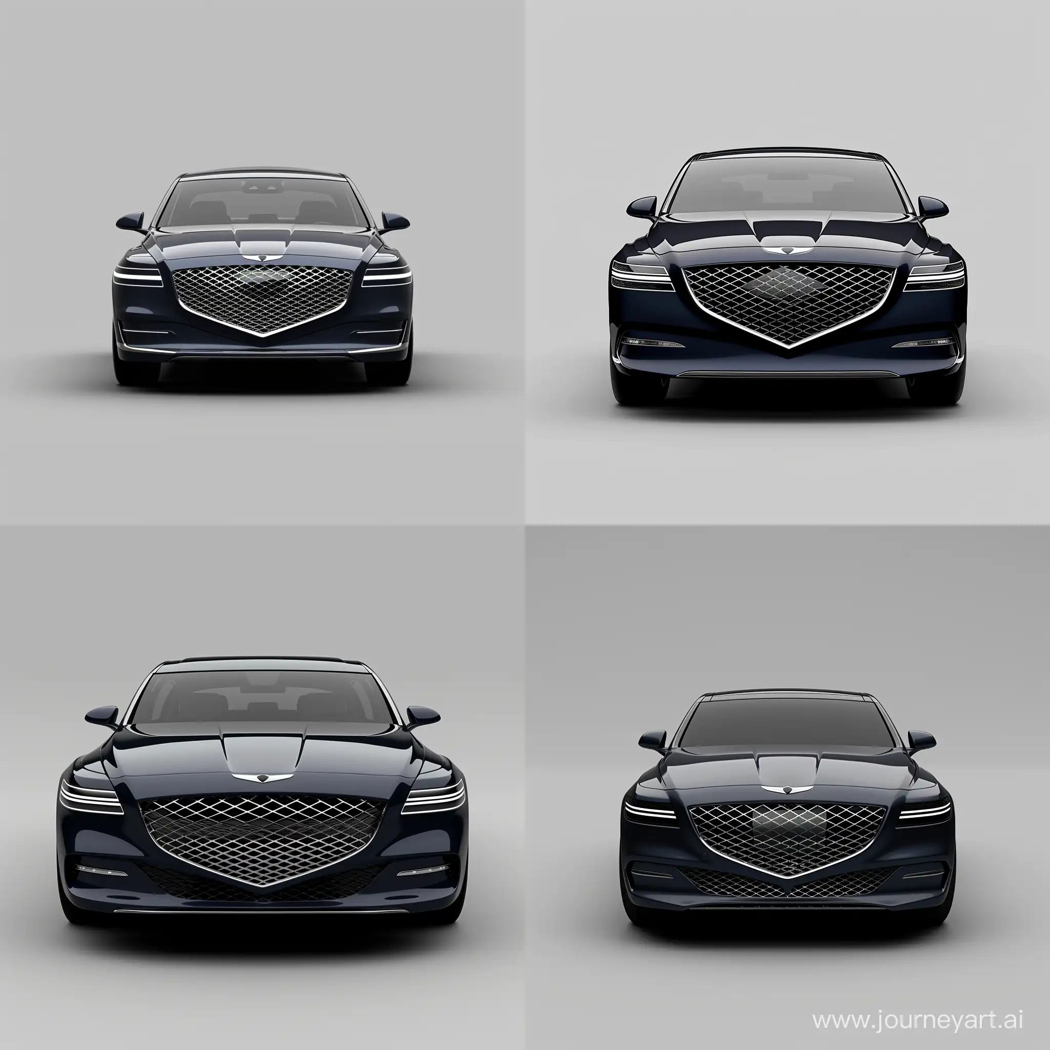 Minimalism 3D Illustration Car of Front View, Genesis G90: Navy Blue Body Color, Simple Gray Background, Adobe Illustrator Software, High Precision --v 6.0 --s 100