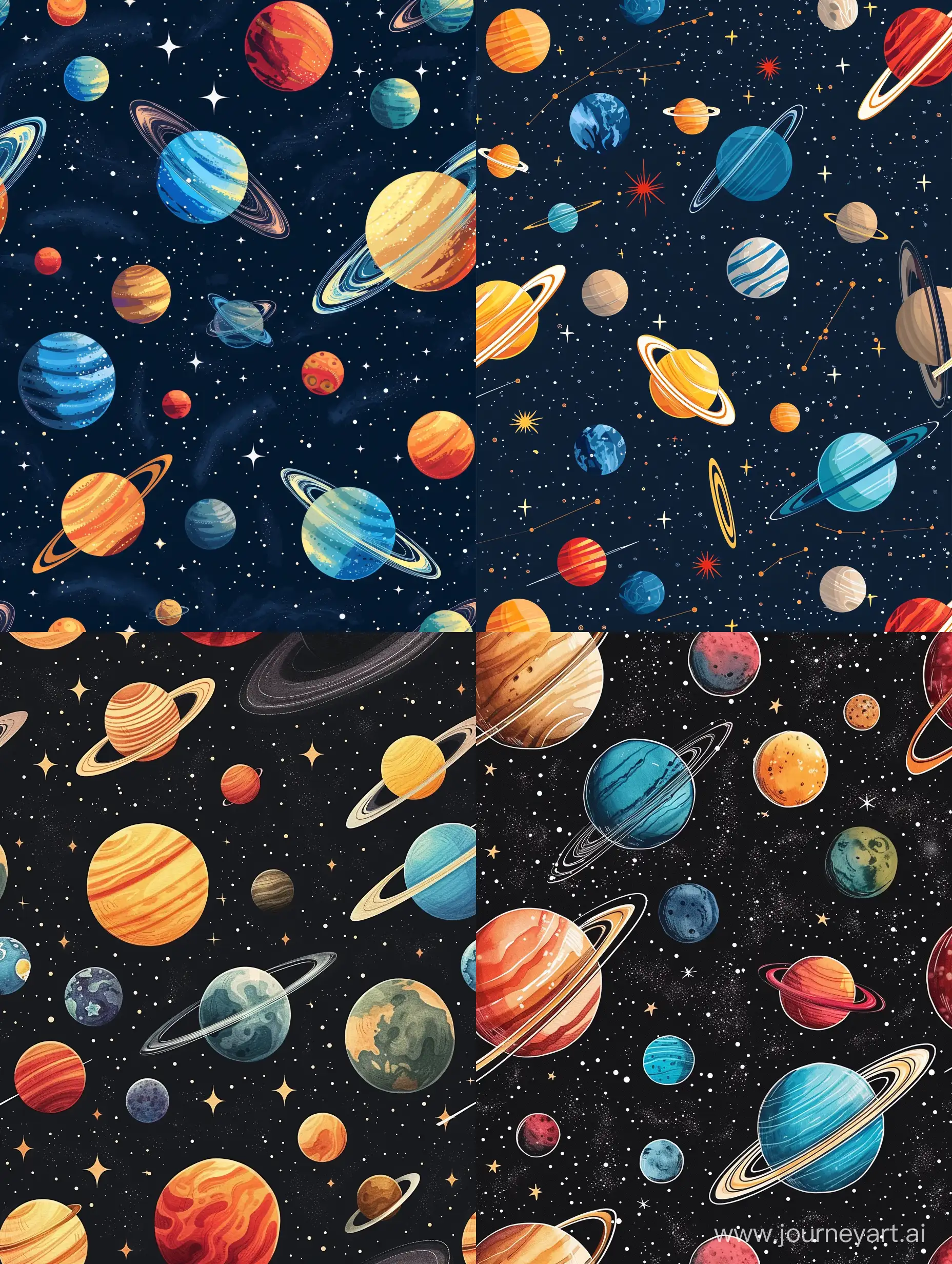 Seamless pattern of planets galaxy and stars
