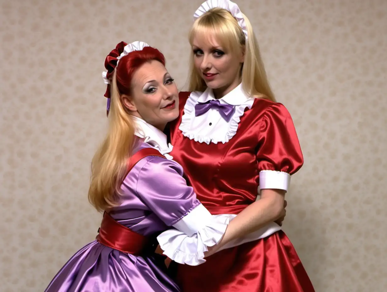 Warm Embrace Retro Maid and Milf Mothers Bonding in Vibrant Uniforms